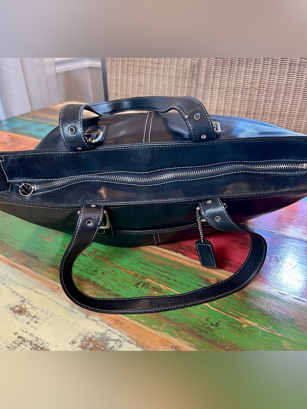 Vintage Y2K Coach Black Leather Hampton Shoulder Tote Bag 5246 - Picture 13 of 16